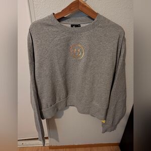 Women's Cropped Smiley Face Crewneck Sweatshirt Gray Size XL